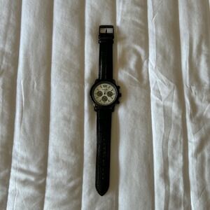 Express Mens Chronograph Watch White Dial Black Leather Strap 1007-8141